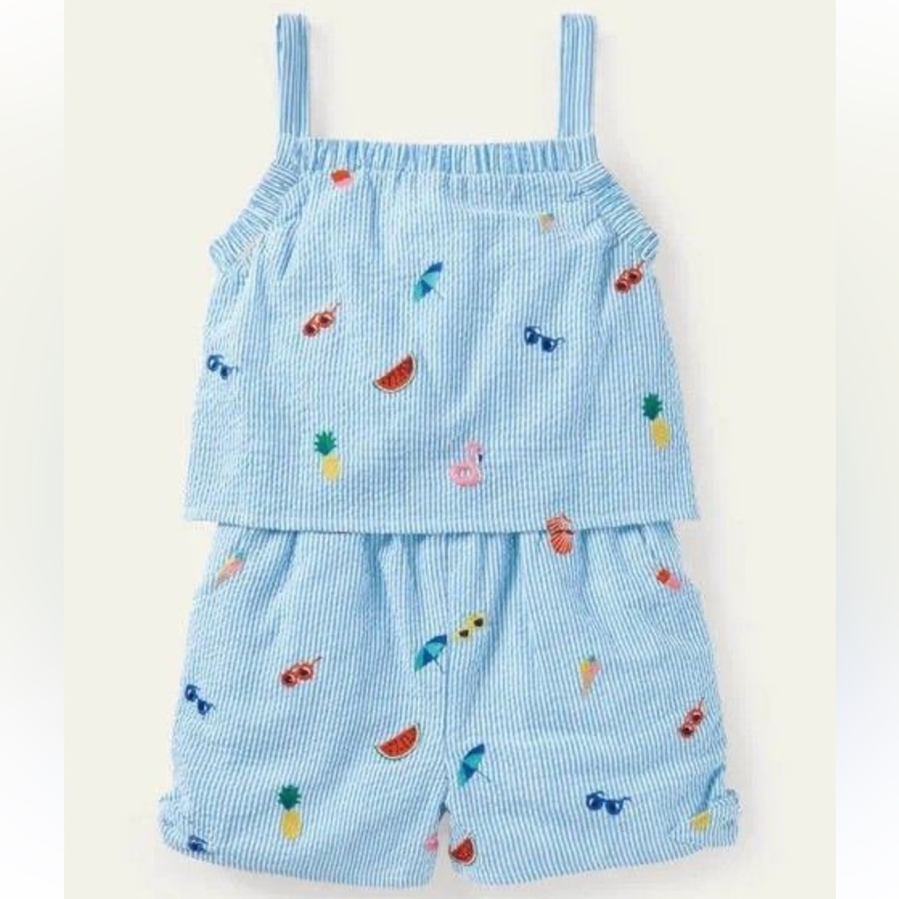 Mini Boden Summer Vacation Seersucker Romper Size 4-5